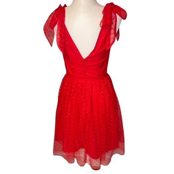 Red Heart Lacey V Neck Mini Valentines Dress Romantic Garden Boho Flirty - Picture 9 of 13